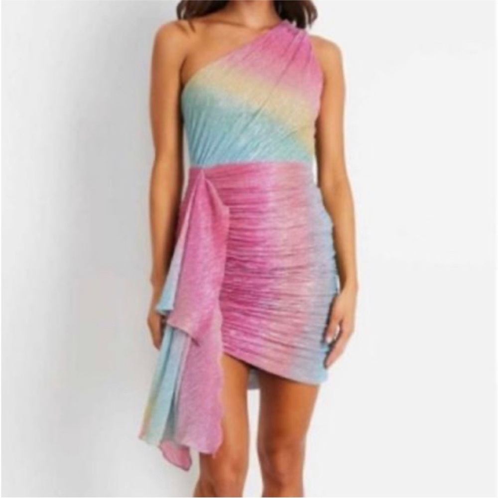 PatBO Vibrant One-Shoulder Dress in Pink and Blue